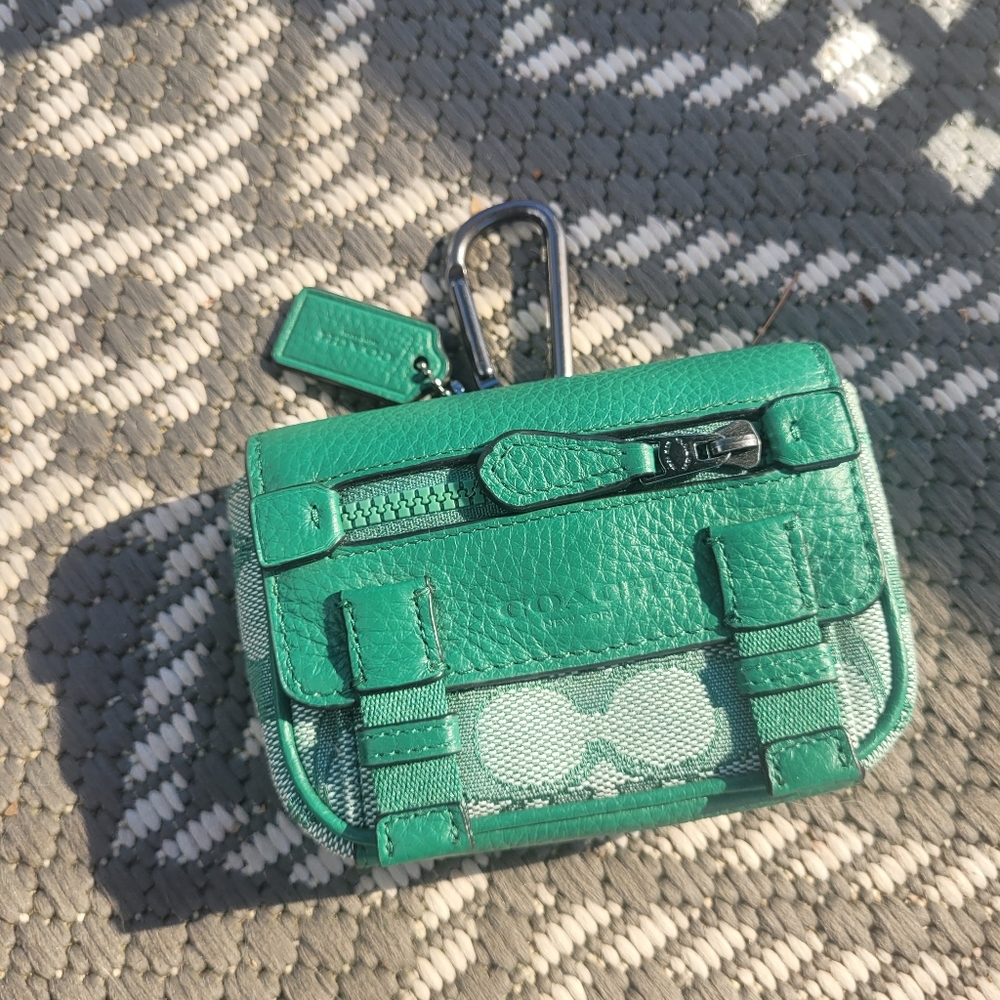 Coach Signature Micro Track key Fob signature Jacquard Leather Bag Charm